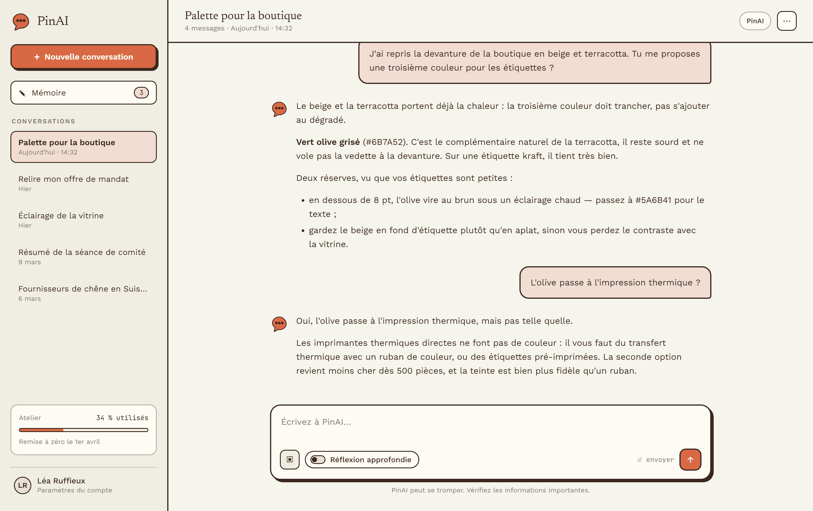 l'écran de conversation